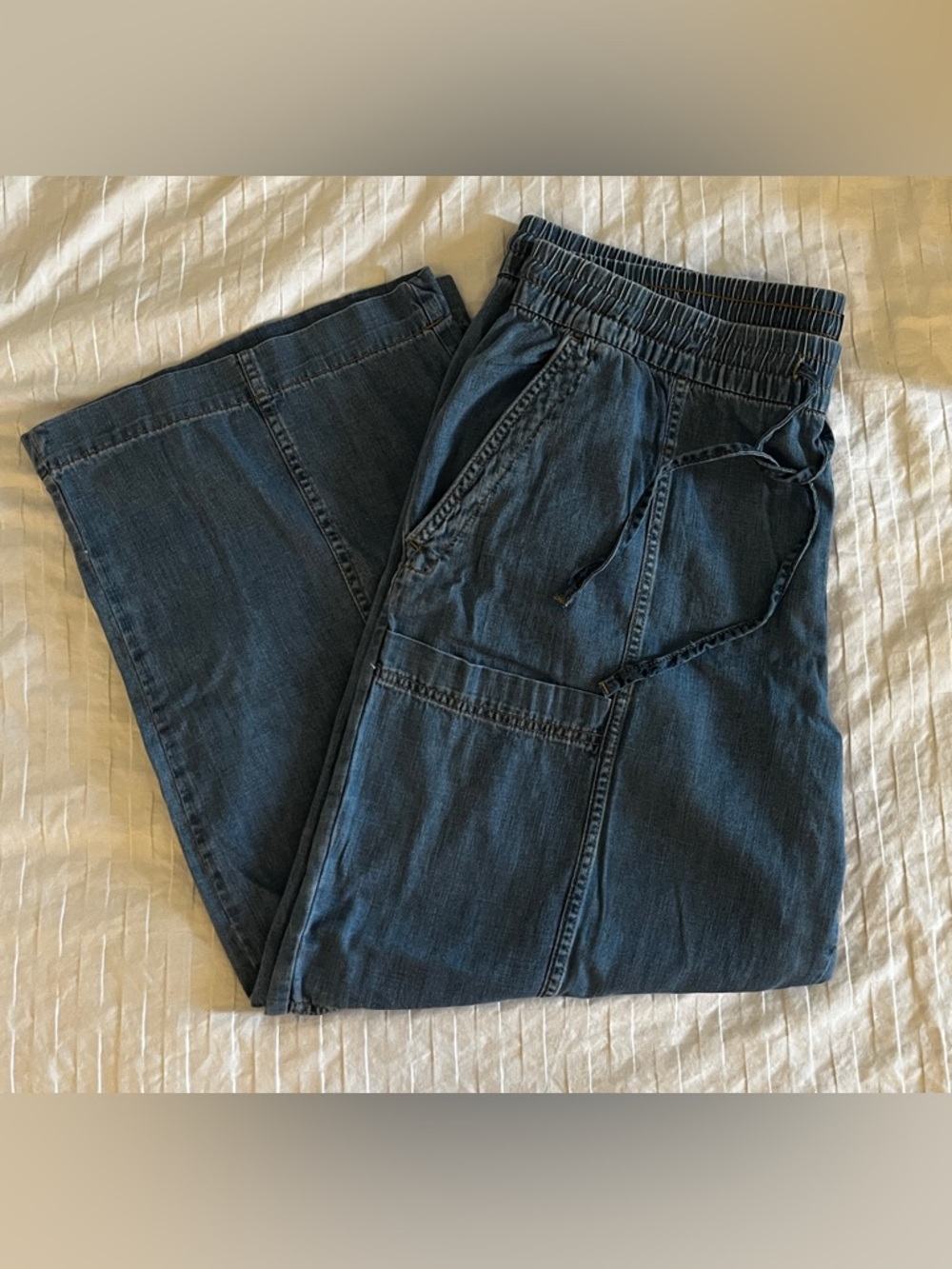 Banana Republic Wide Leg Denim Pants 👖 Lightweight Drawstring Jeans | XL